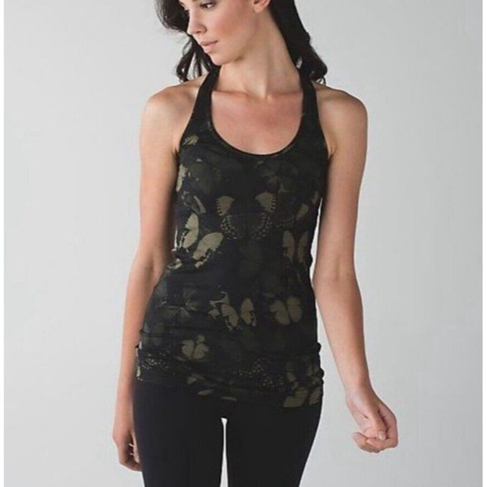 Lululemon Biggie So Fly Butterfly Racerback Tank Top Women's 6 Green Athleisure